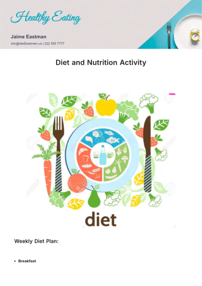 Free Diet and Nutrition Activity Template to Edit Online