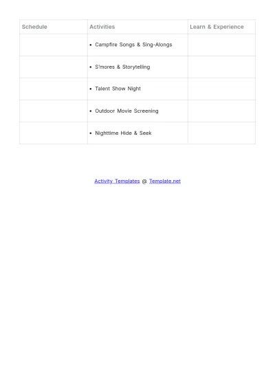 Free Summer Camp Activity List Template to Edit Online