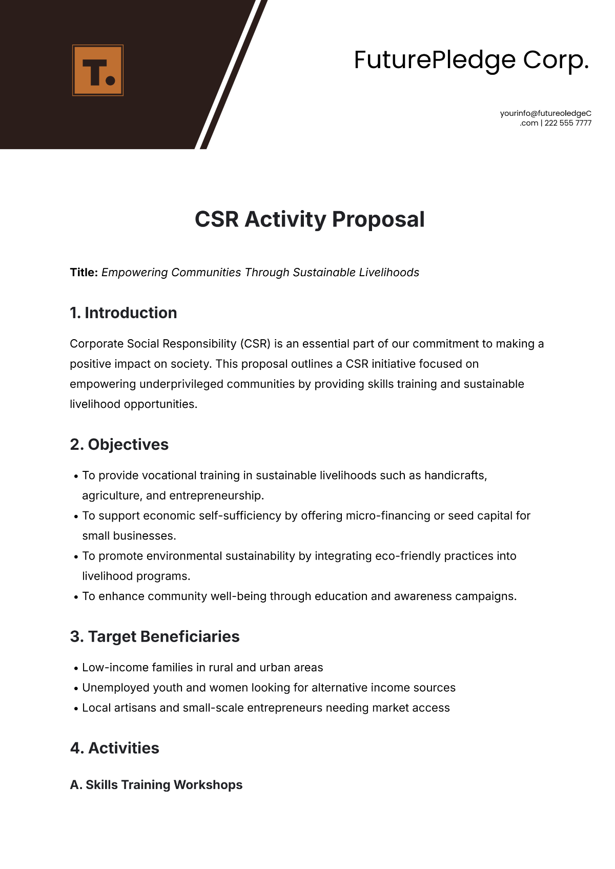 Free CSR Activity Proposal Template to Edit Online