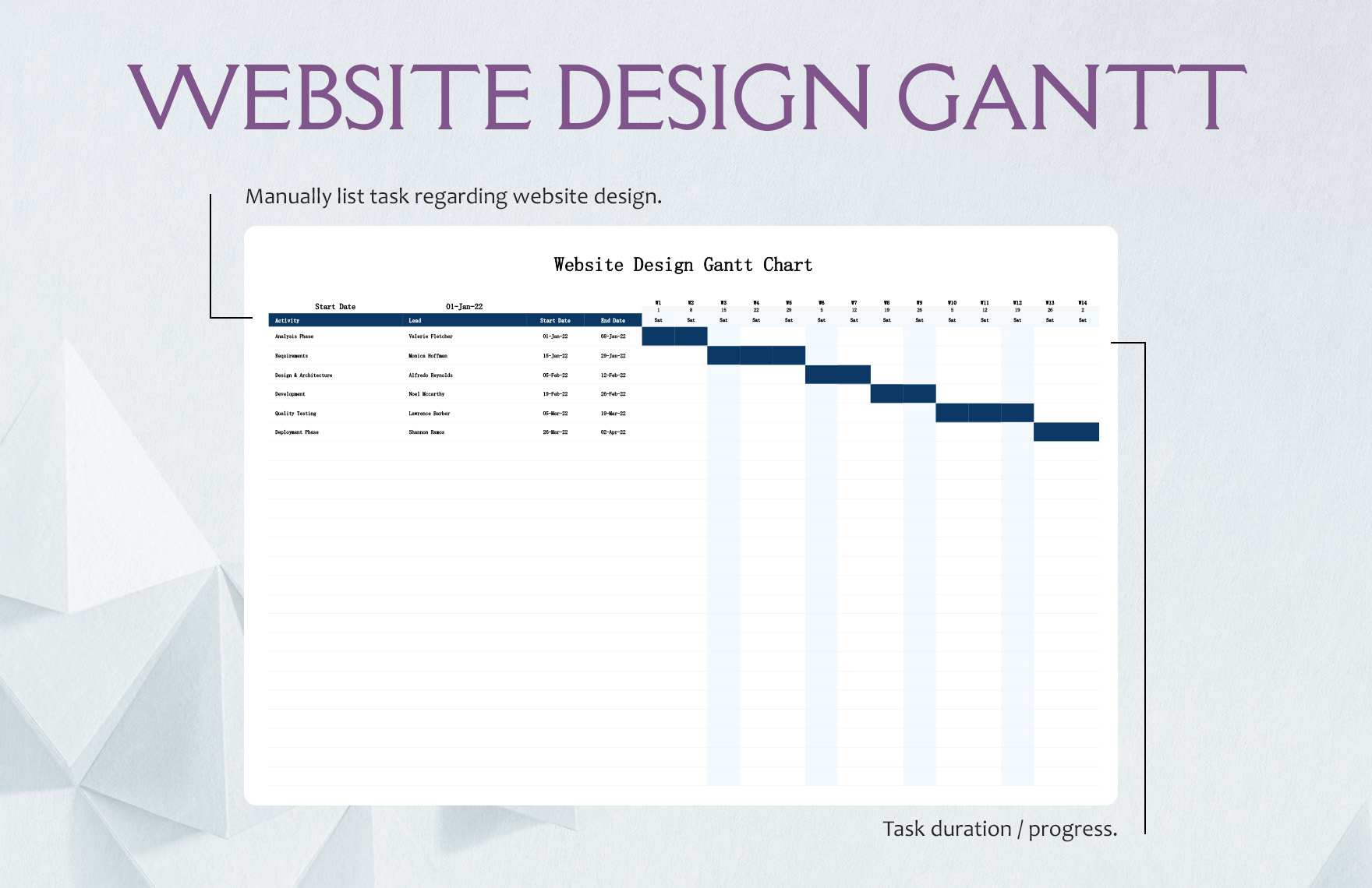 Website Design Gantt Chart Template