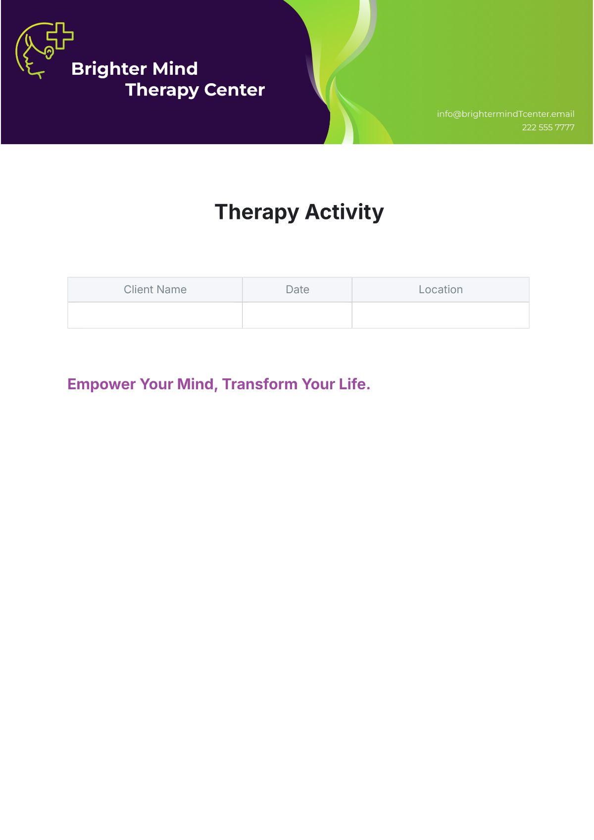 Free Therapy Activity Template to Edit Online