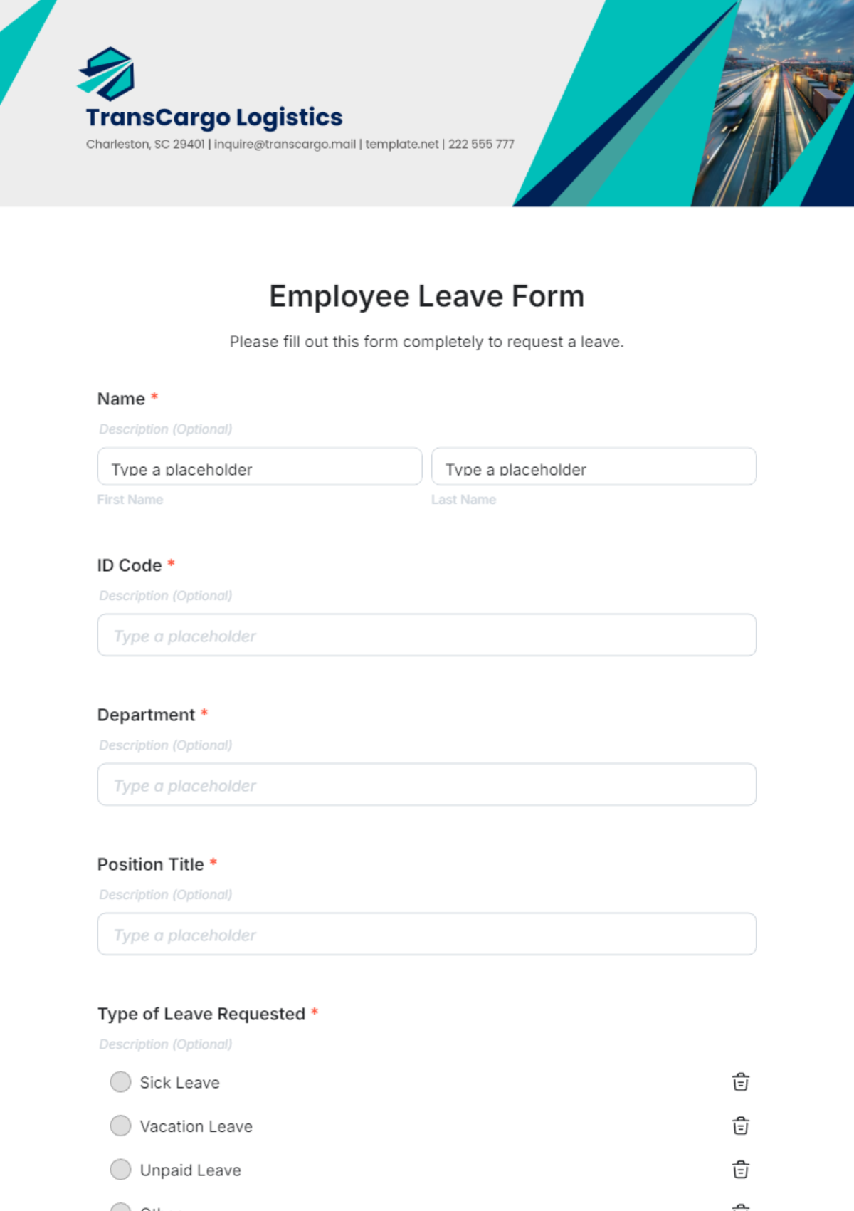 Free Employee Leave Form Template