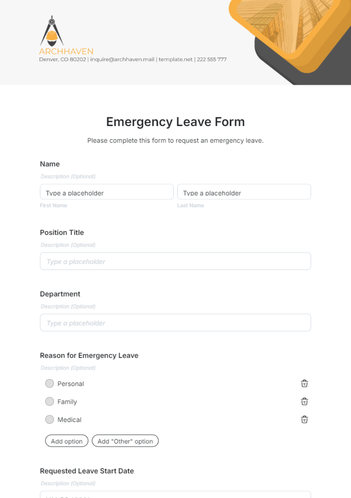 Free Emergency Leave Form Template