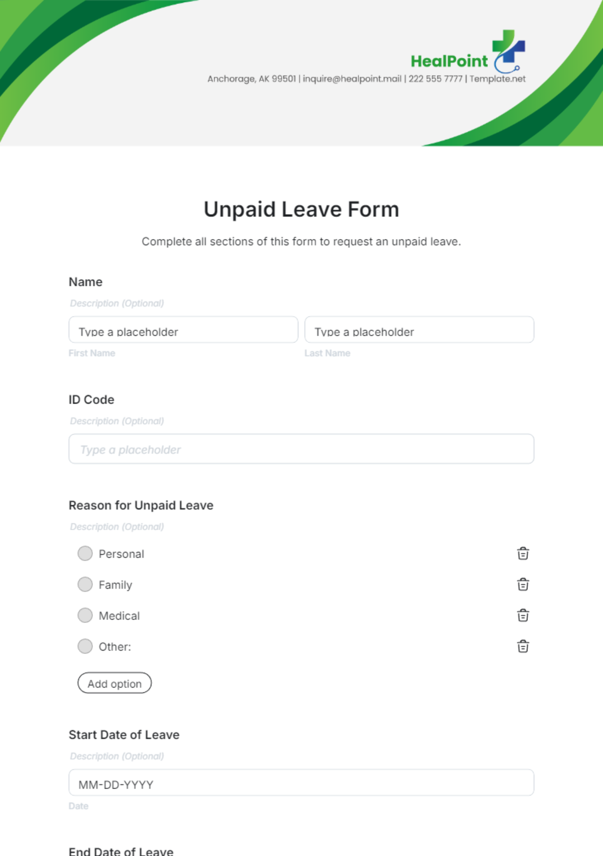 Free Unpaid Leave Form Template