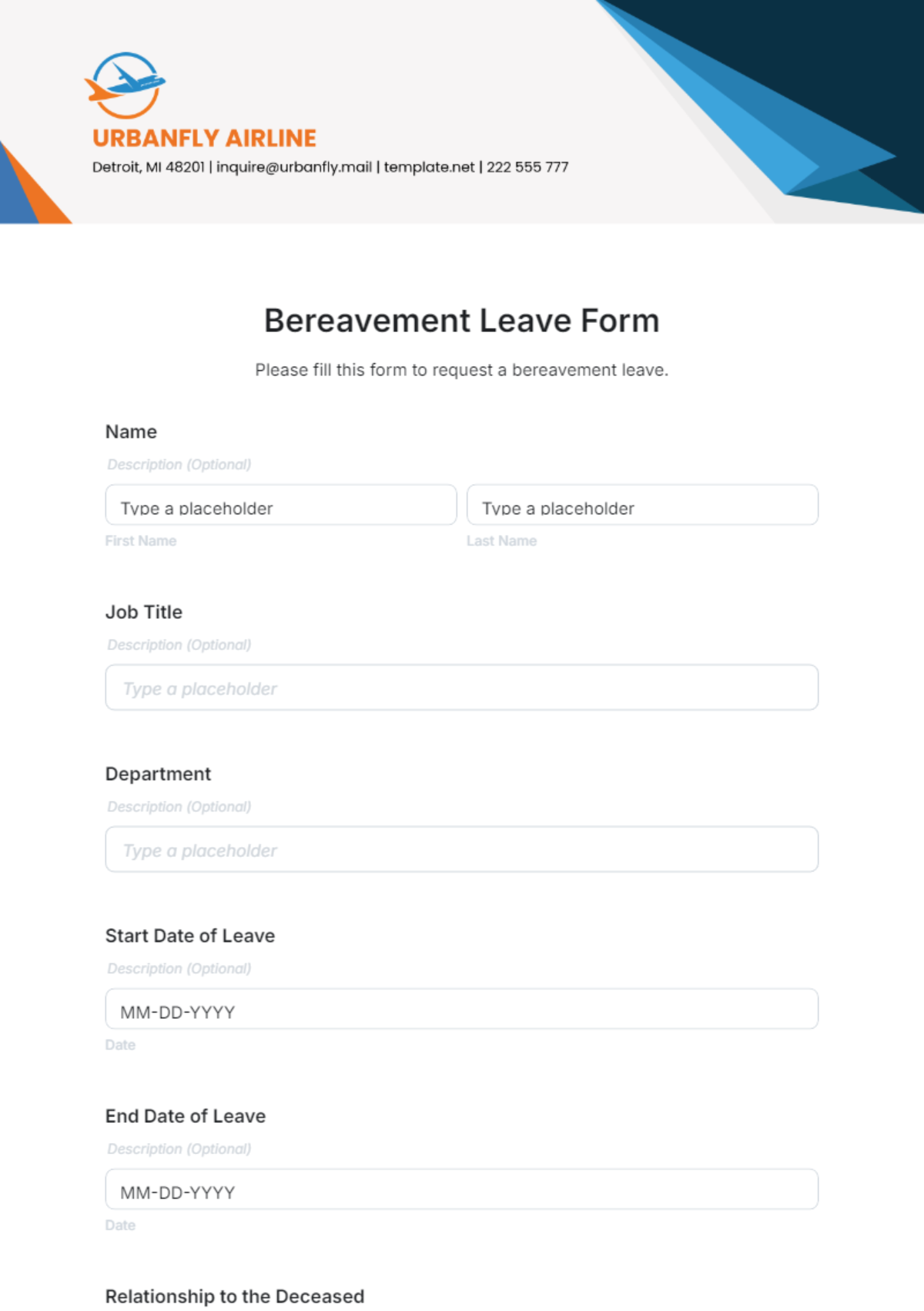 Free Bereavement Leave Form Template