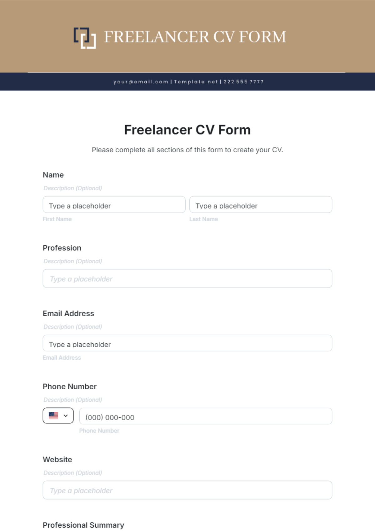 Freelancer CV Form Template