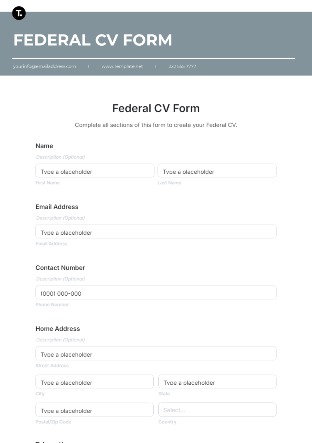 Free Federal CV Form Template