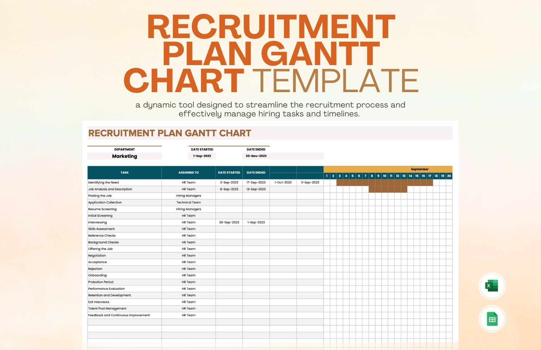 Free Recruitment Plan Gantt Chart Template in Excel, Google Sheets