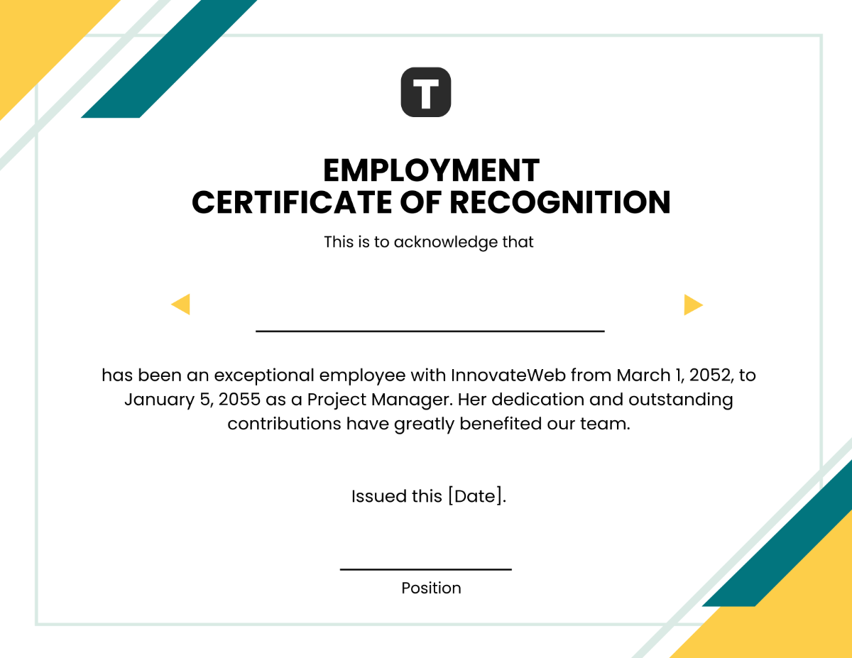 Free Blank Employment Certificate of Recognition Template