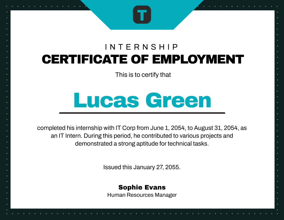 Free Internship Certificate of Employment Template