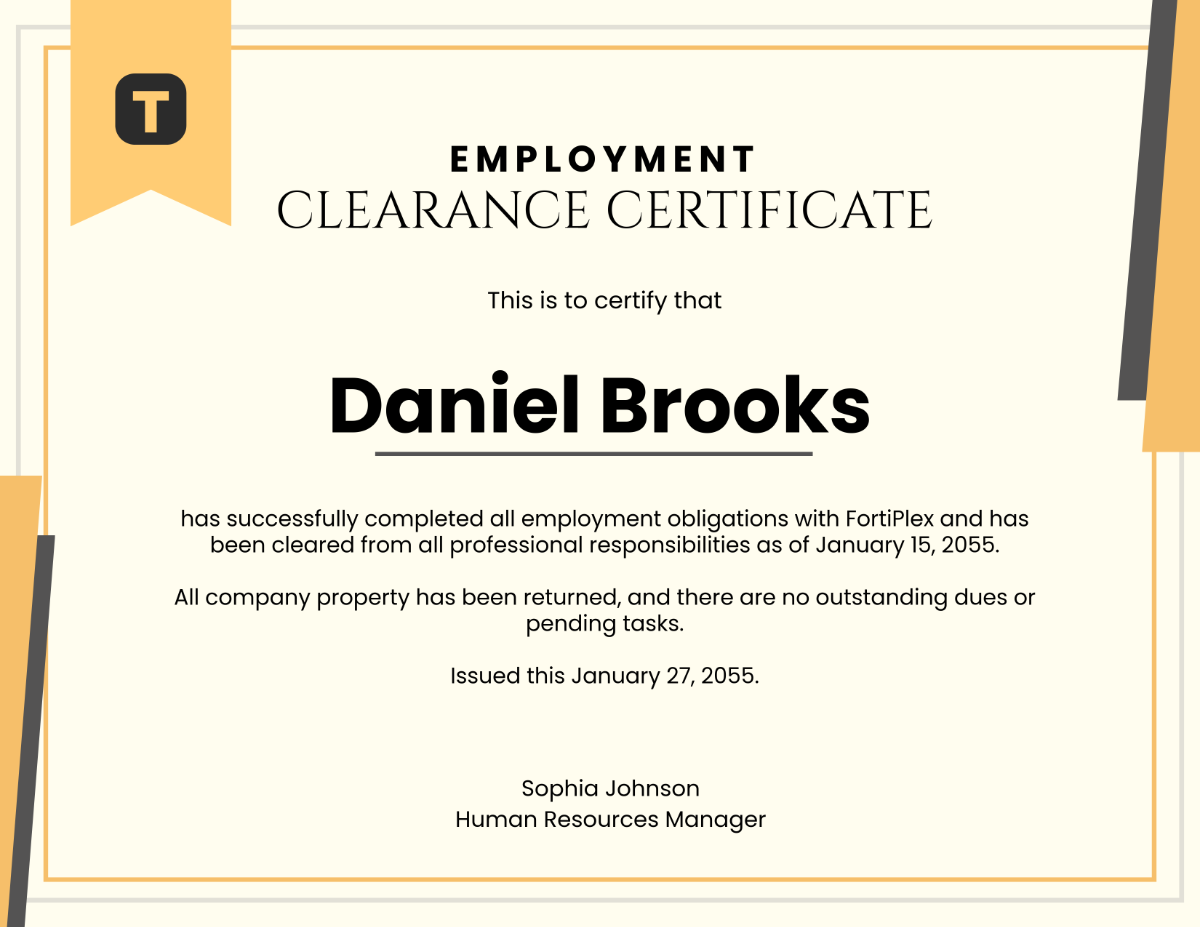 Free Professional Employment Clearance Certificate Template