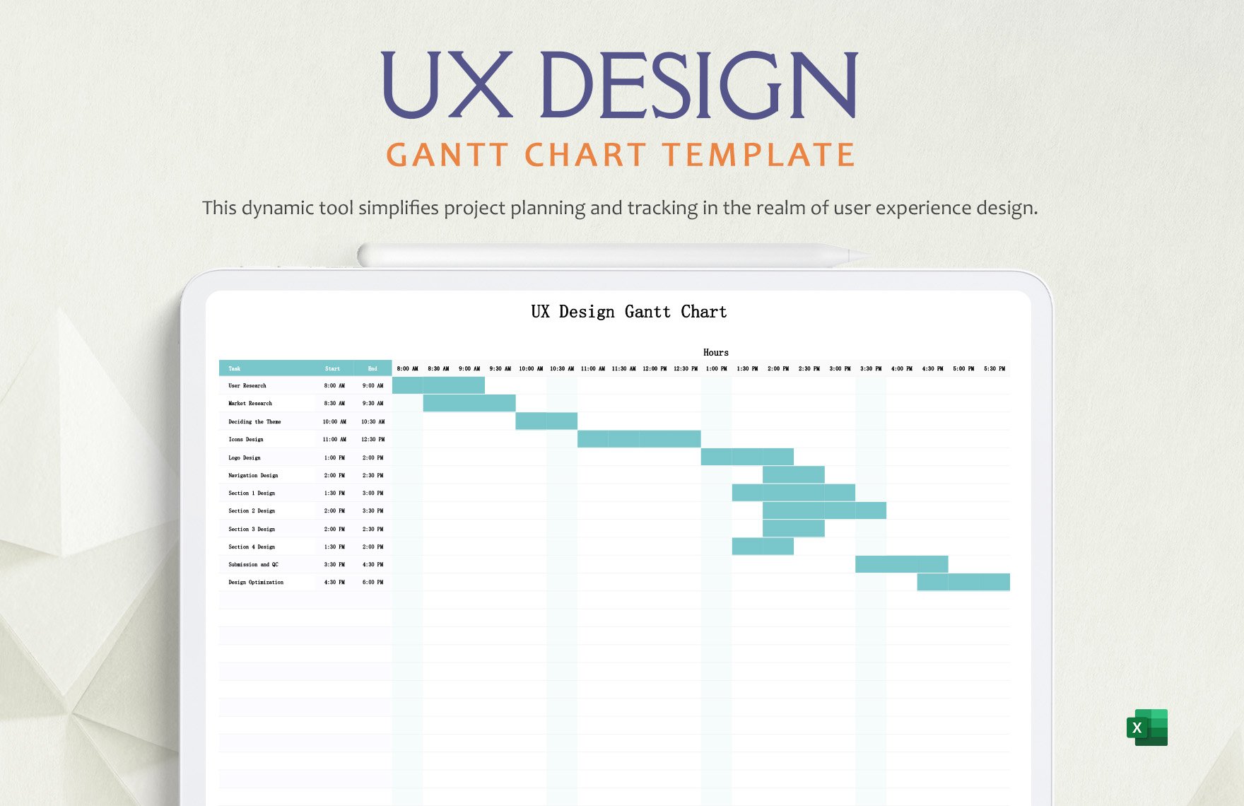 UX Design Gantt Chart Template in Excel
