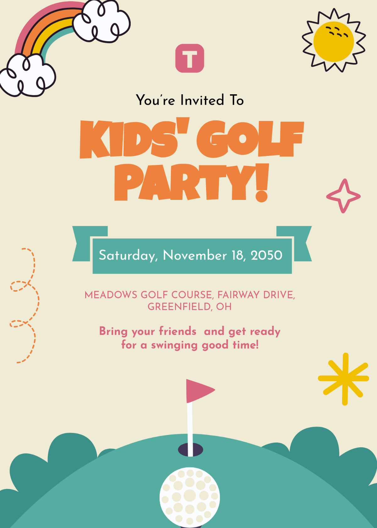 Free Colorful Golf Invitation for Kids Template