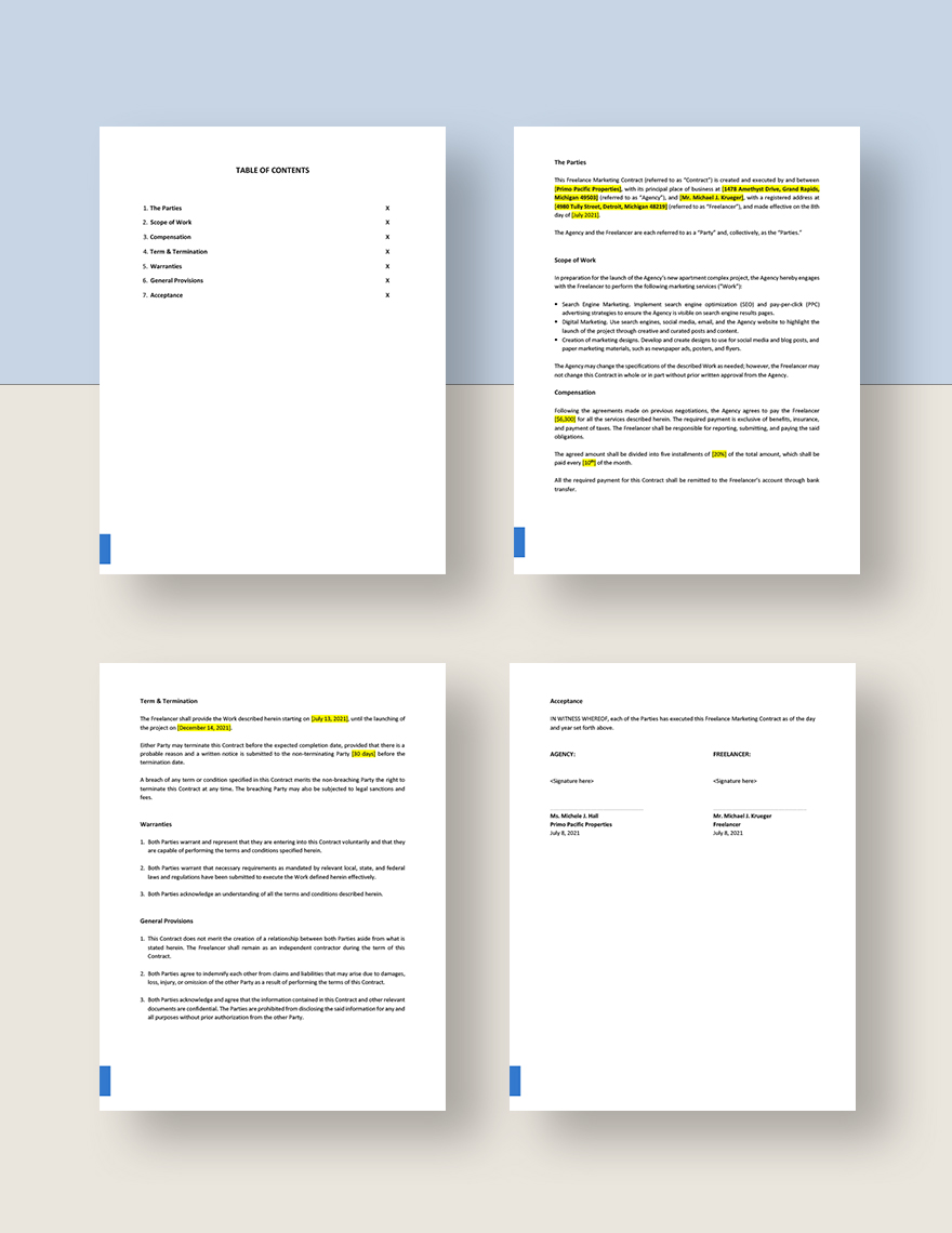 Freelance Marketing Contract Template