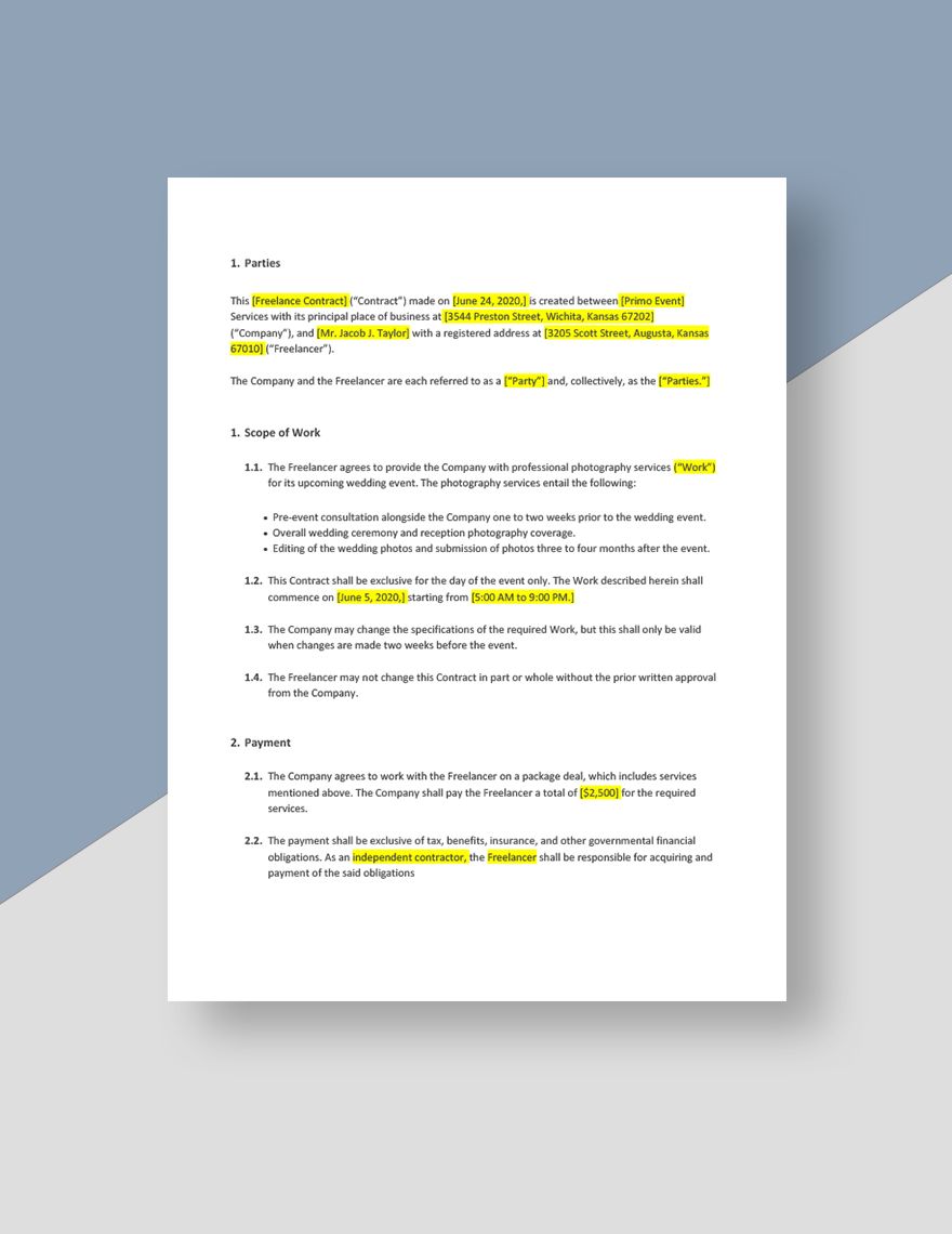 Free Professional Freelance Contract Template - Google Docs, Word ...