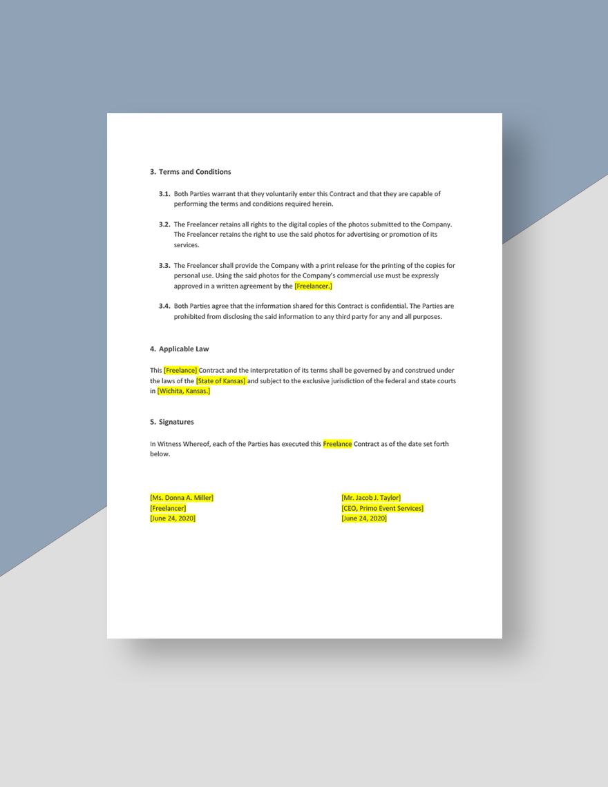 Free Professional Freelance Contract Template Google Docs Word