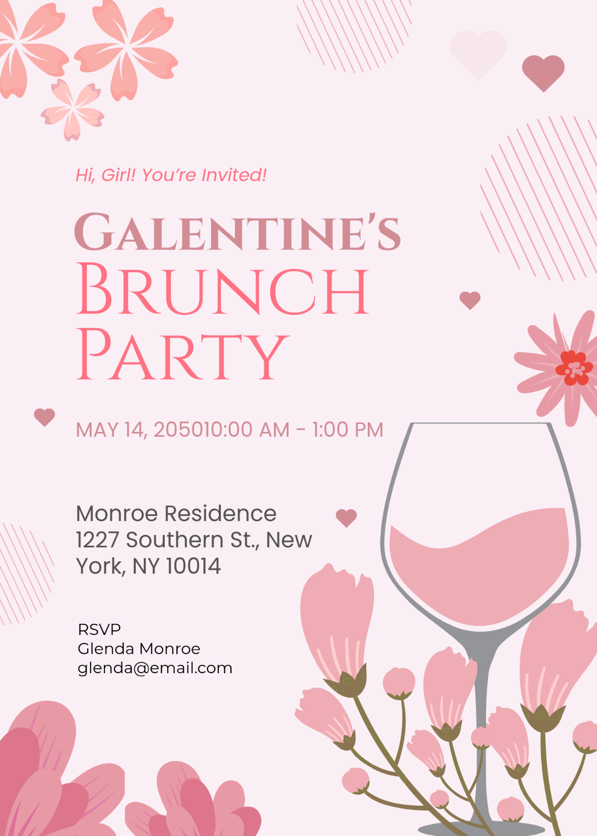 Free Galantine's Brunch Invitation Template for Ladies