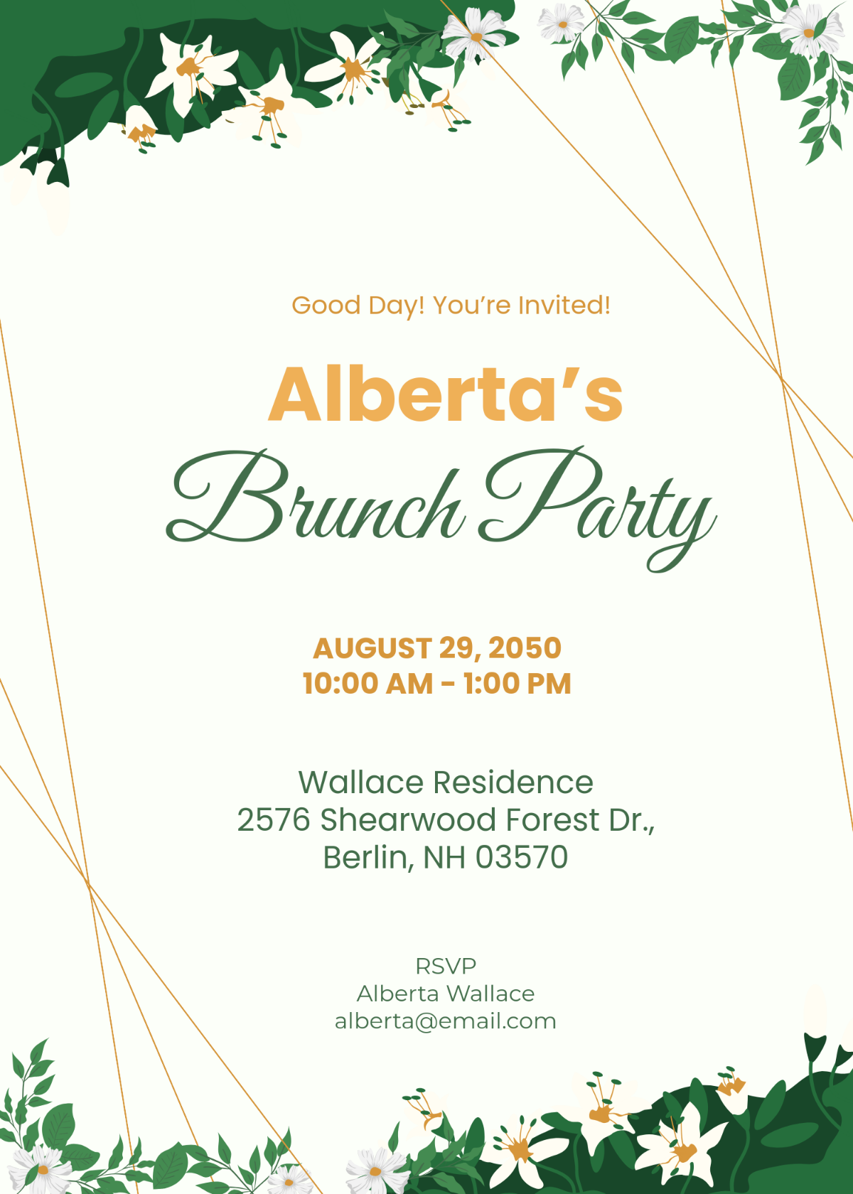 Free Greenery Gold Brunch Invitation Template