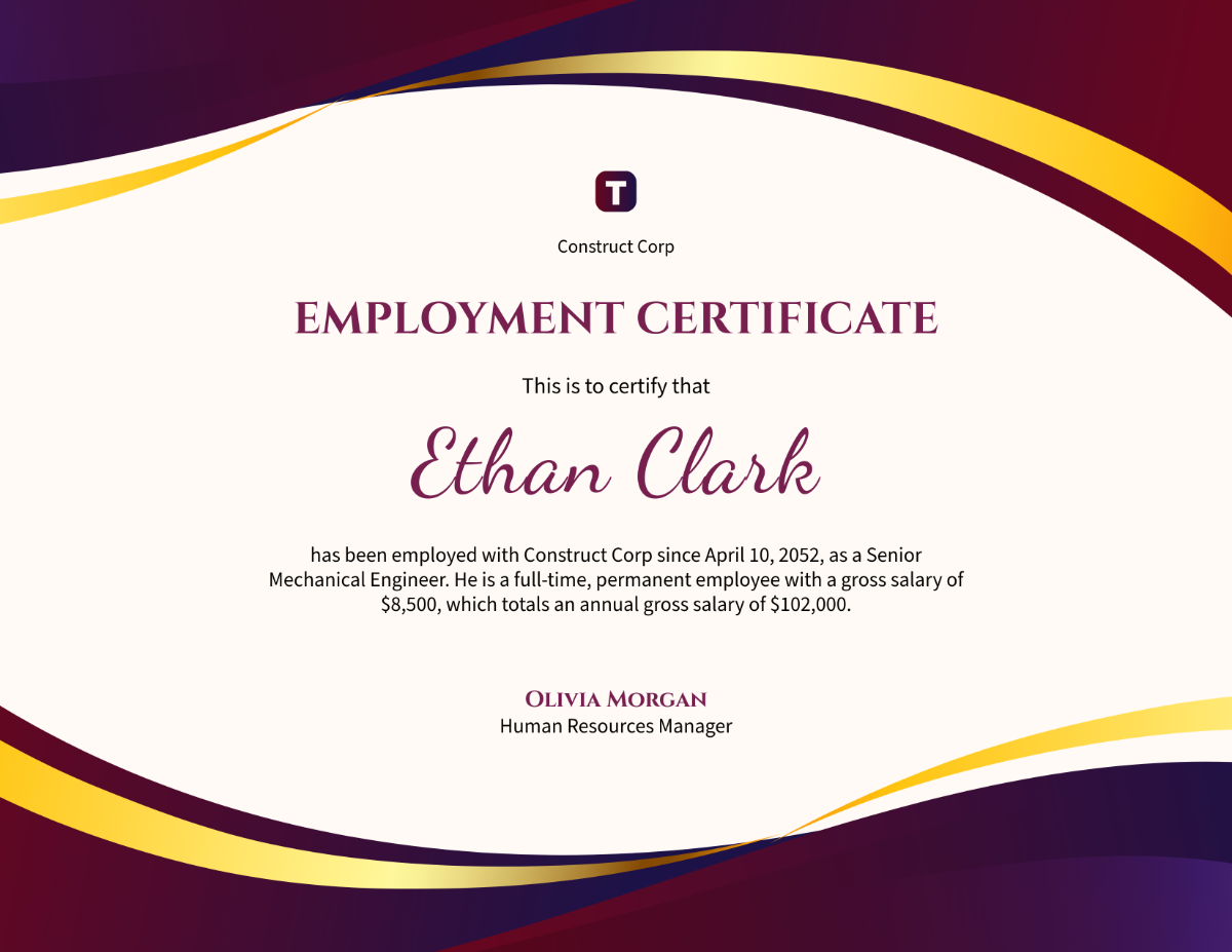 Free Engineer Employment Certificate Template