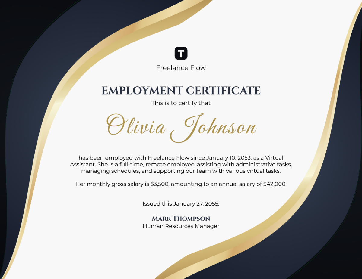 Free Virtual Assistant Employment Certificate Template