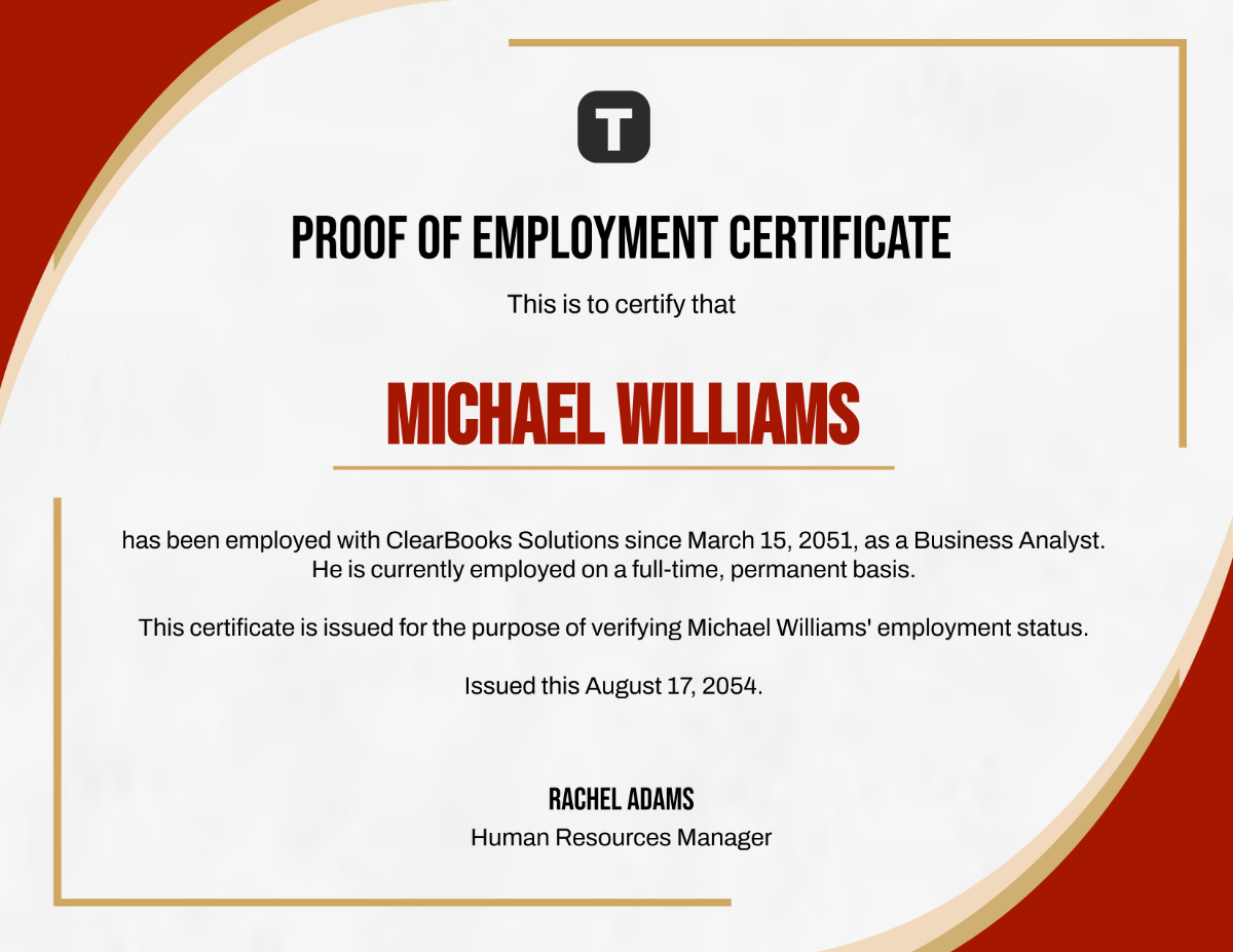 Free Proof of Employment Certificate Template