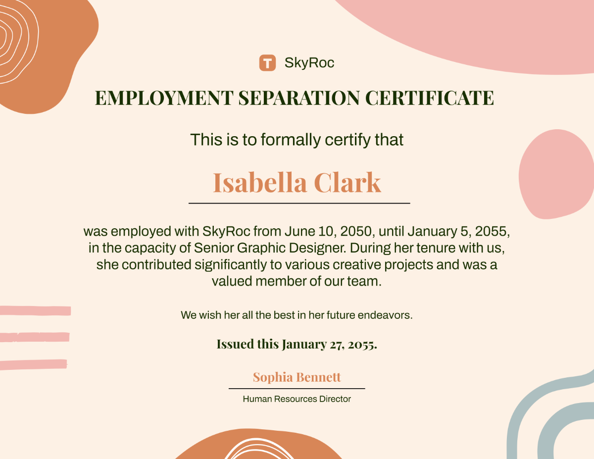 Free Aesthetic Employment Separation Certificate Template