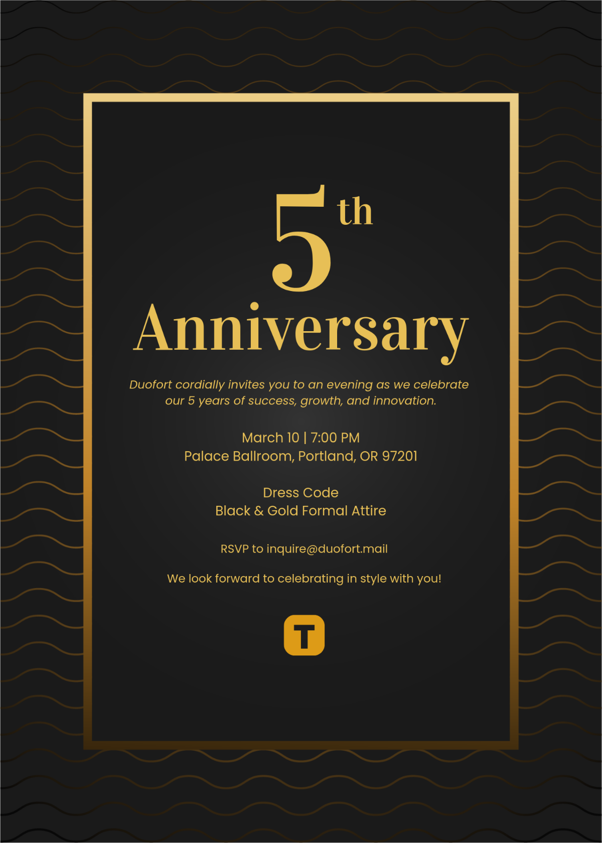 Free Black and Gold Corporate Invitation Template