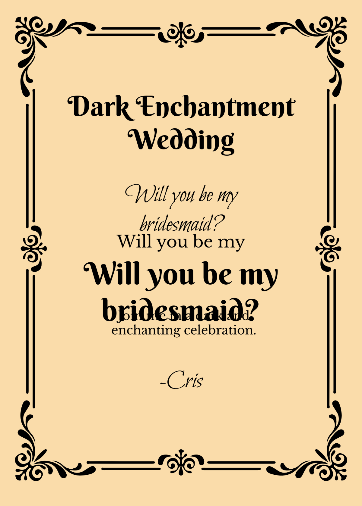 Free Be My Bridesmaid Gothic Invitation Template