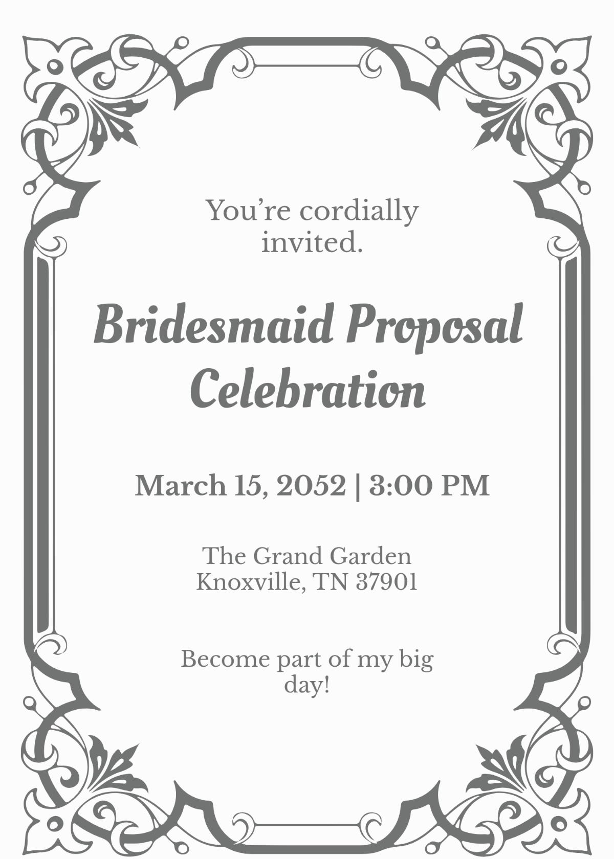 Free Black and White Be My Bridesmaid Invitation Template to Edit Online