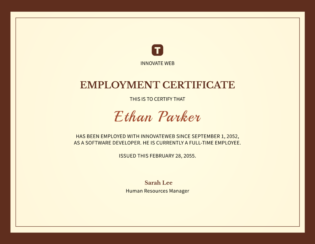 Free Brown Minimalist Employment Certificate Template