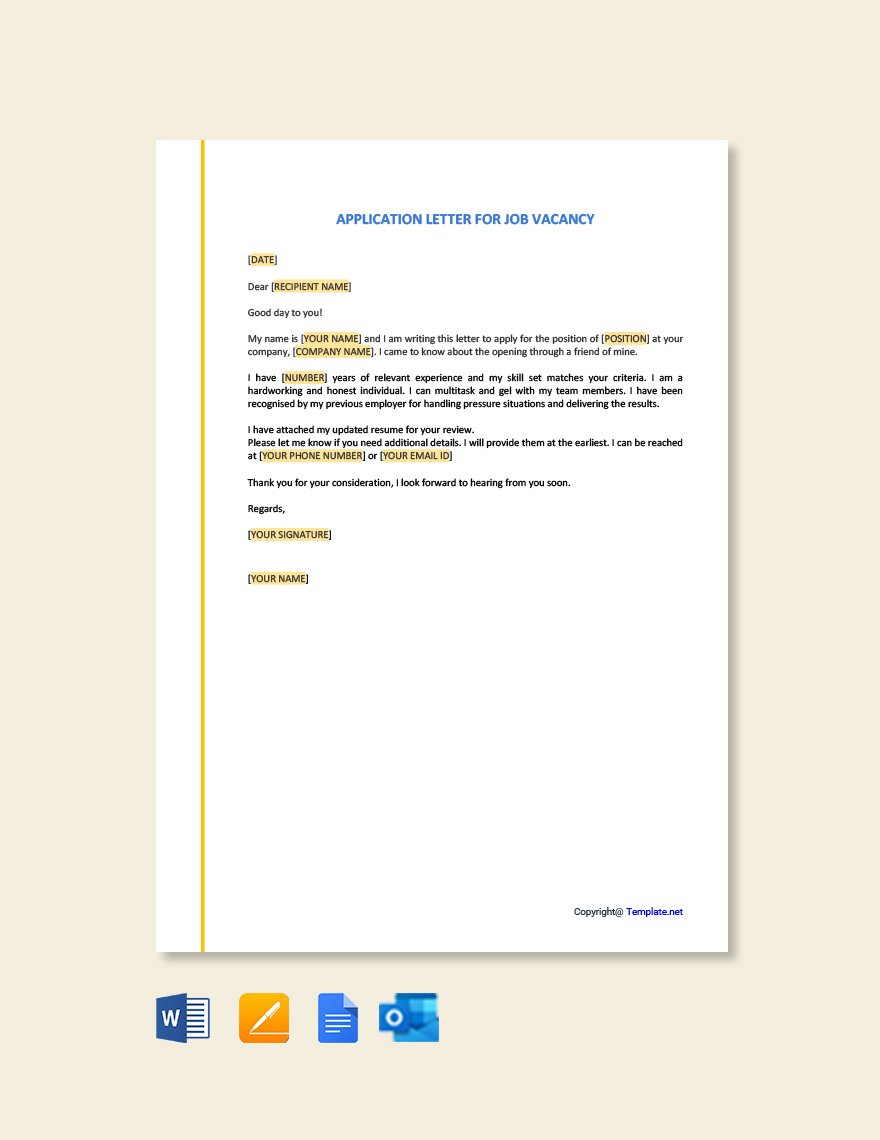 application letter for a job vacancy sample doc