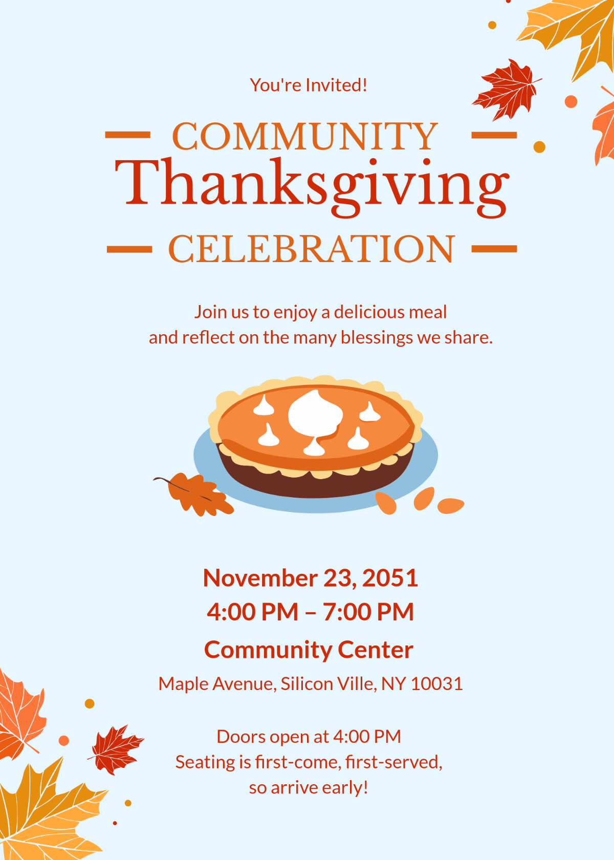 Free Simple Thanksgiving Event Invitation Template