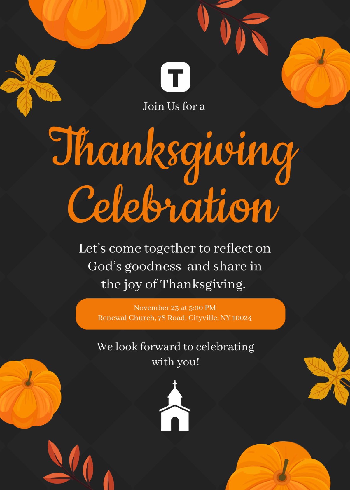 Free Church Thanksgiving Invitation Template