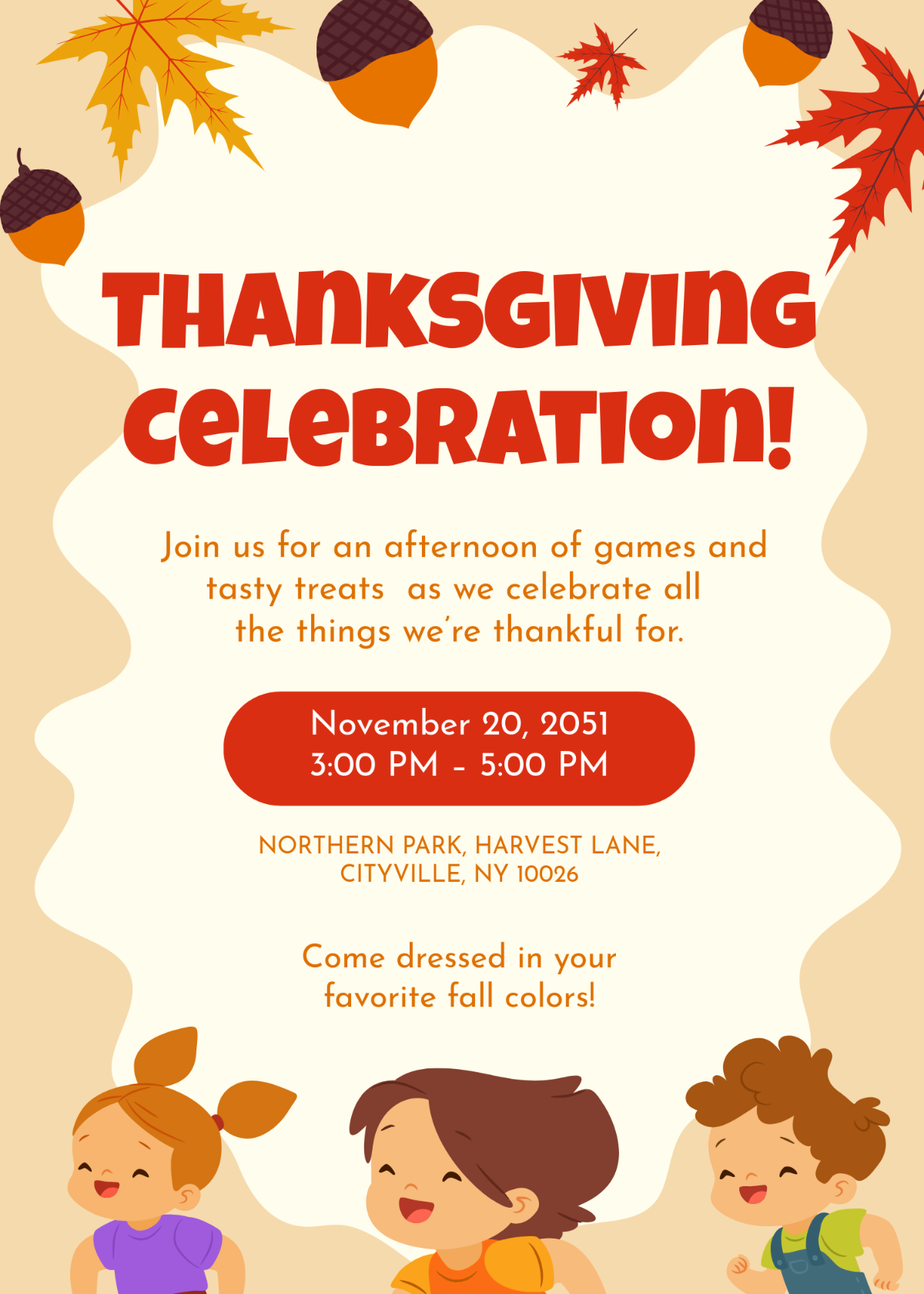 Free Kids Thanksgiving Party Invitation Template