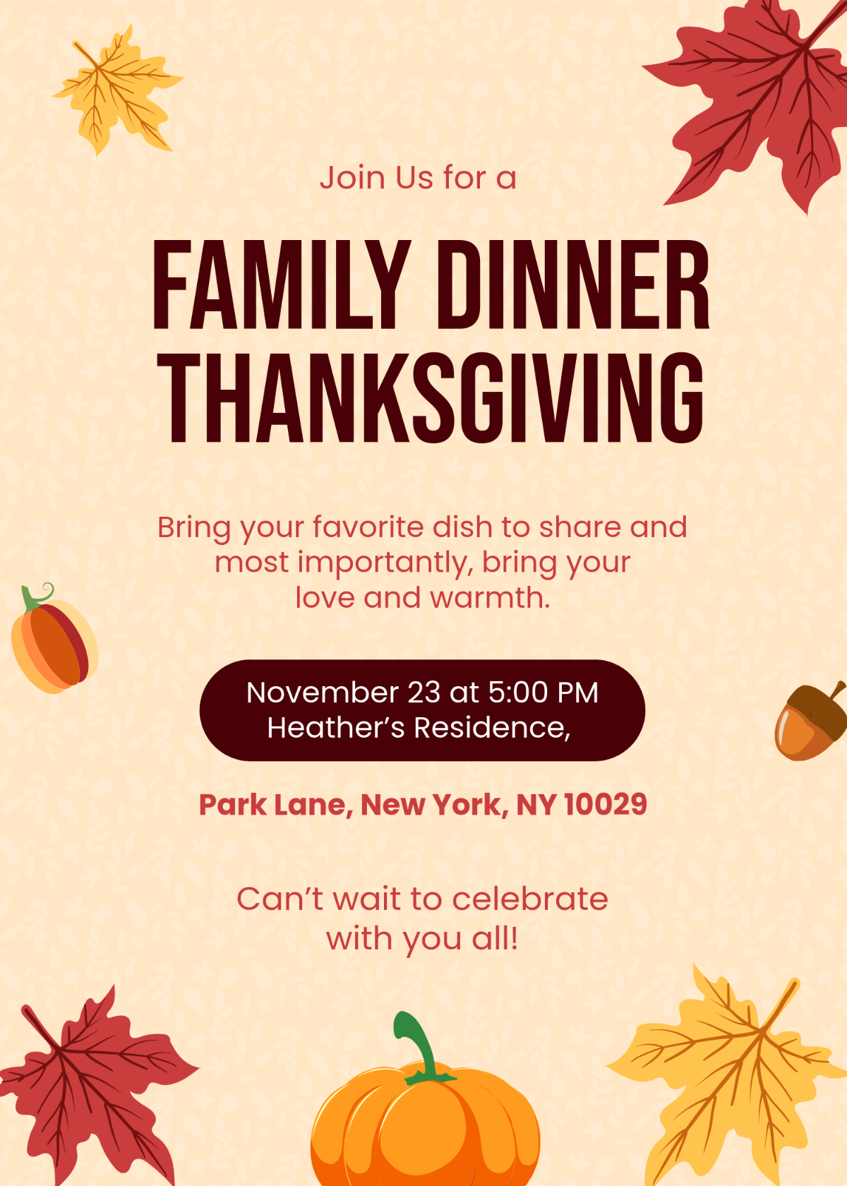 Free Thanksgiving Family Gathering Invitation Template