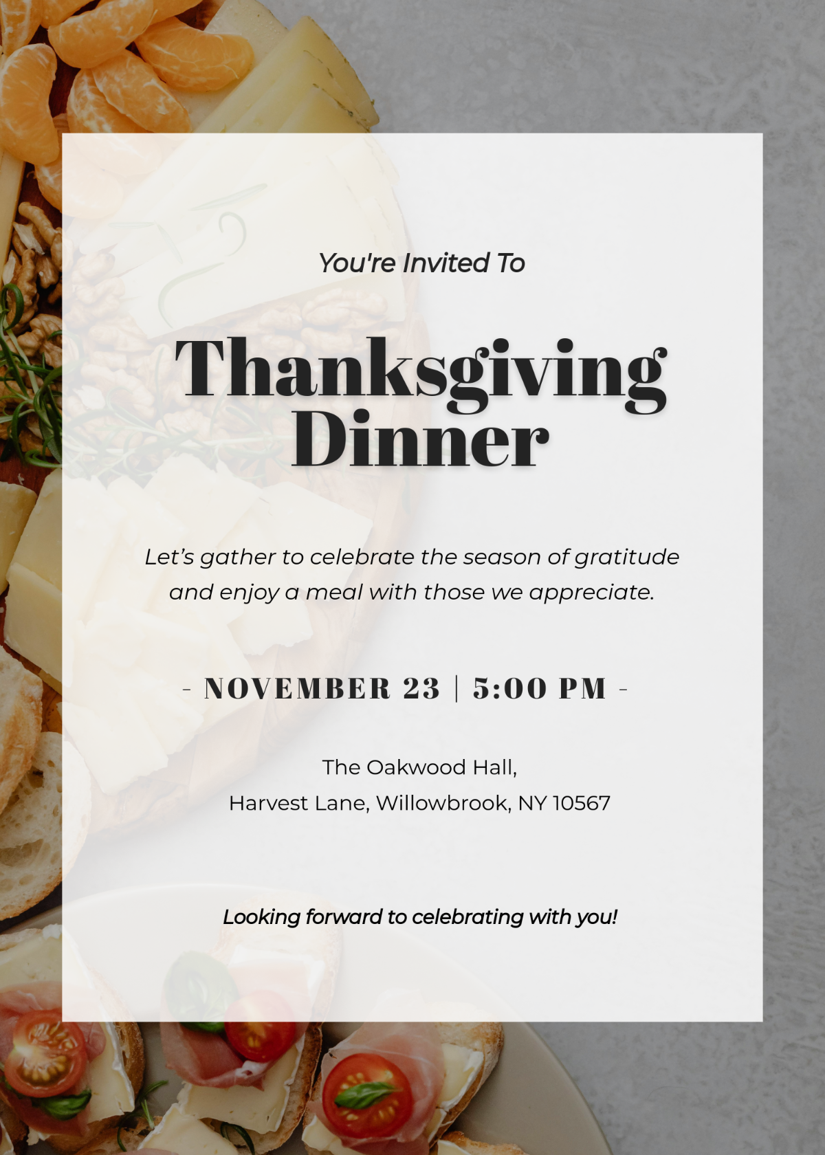 Free Editable Message Thanksgiving Invitation Template