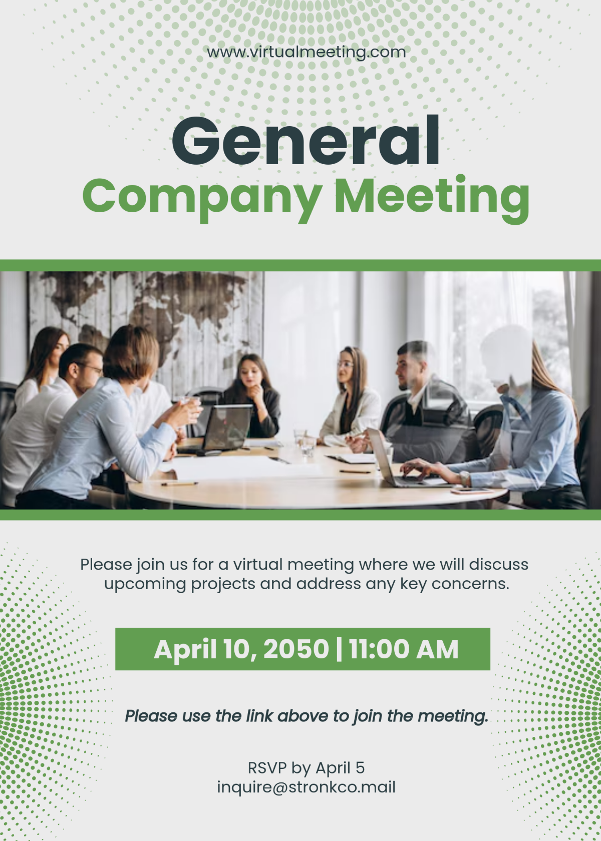 Free Green and White Virtual Meeting Invitation Template to Edit Online