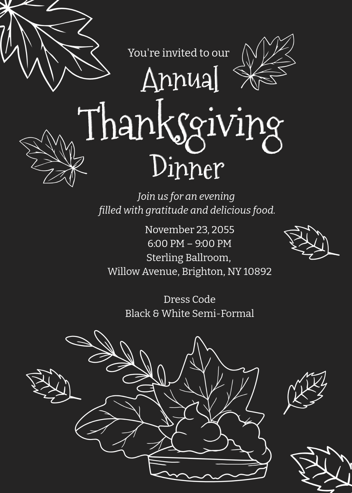 Free Black and White Thanksgiving Invitation Template