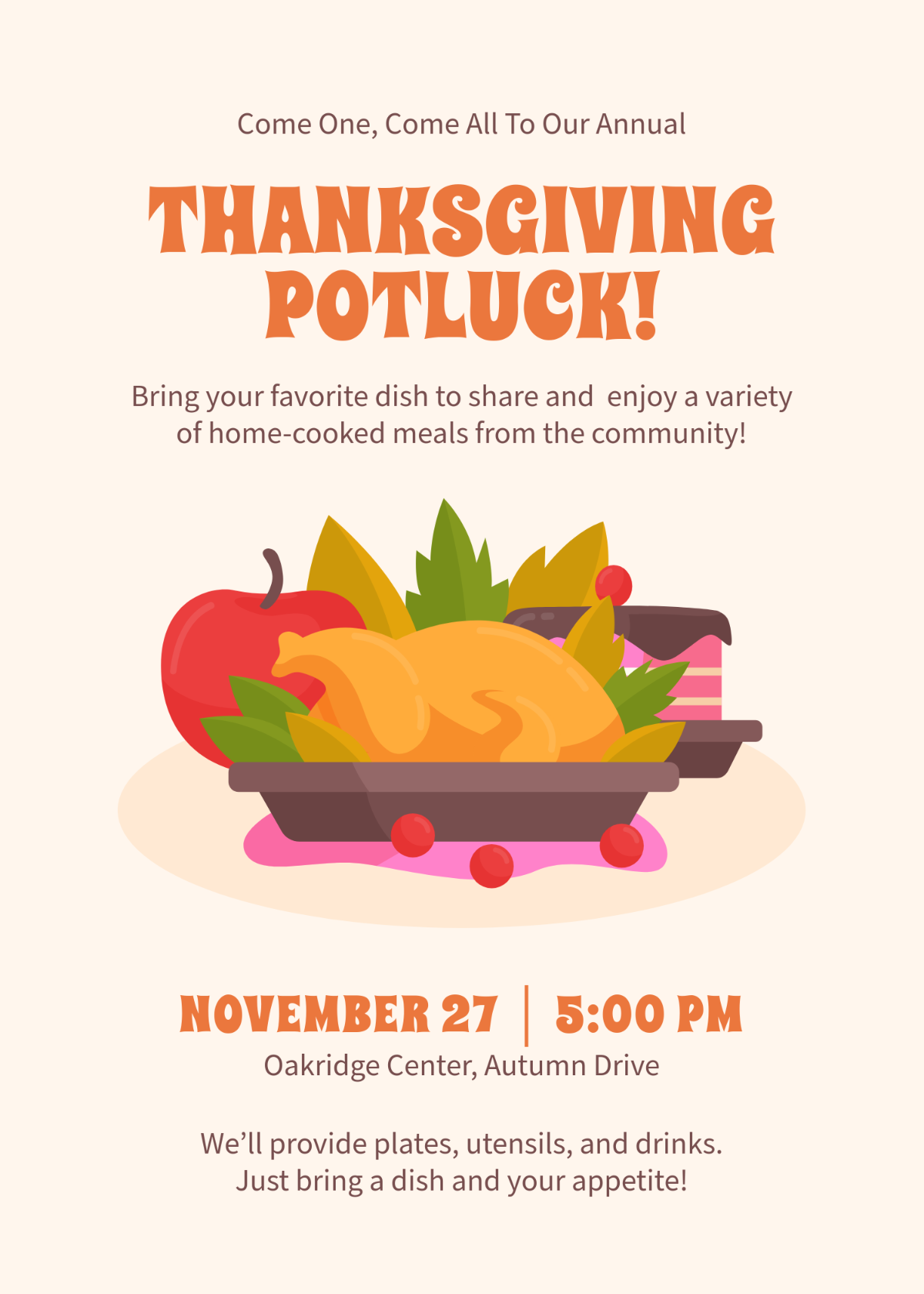 Free Potluck Thanksgiving Invitation Template