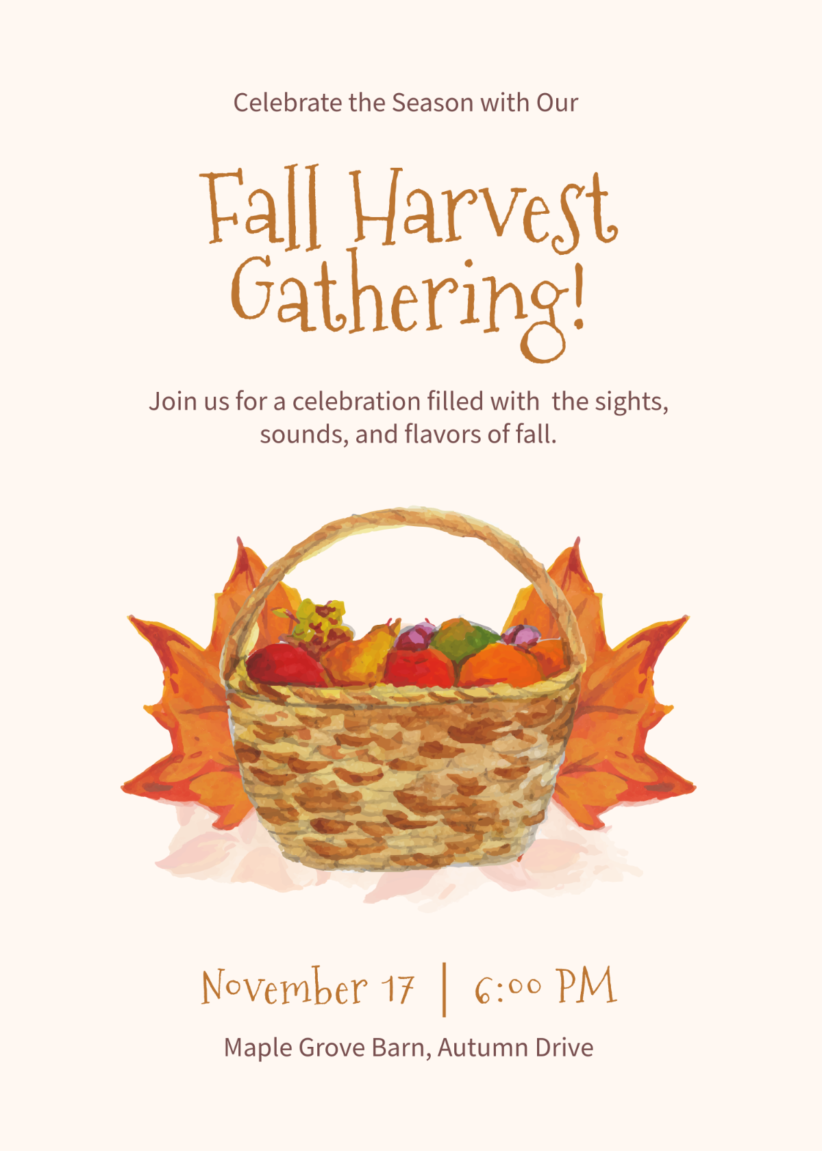 Free Fall-Themed Thanksgiving Invitation Template