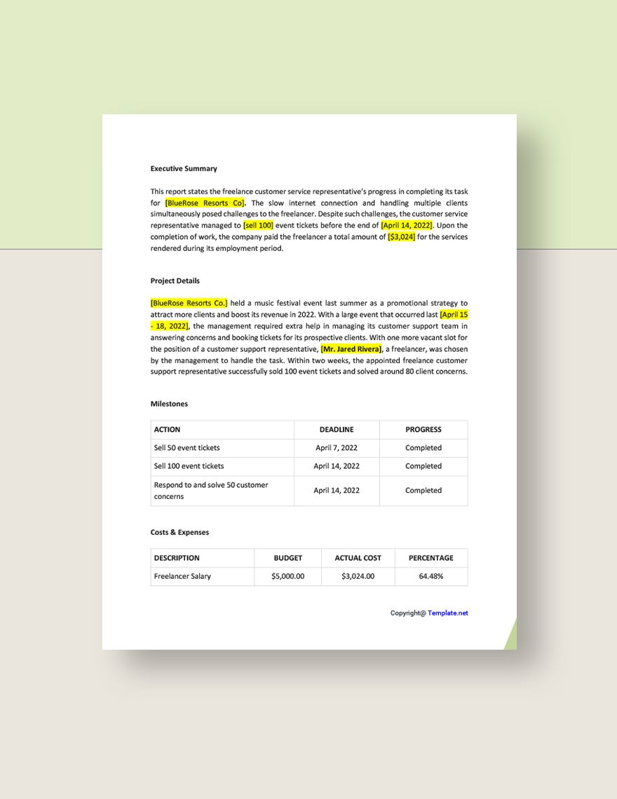 Simple Freelance Report Template