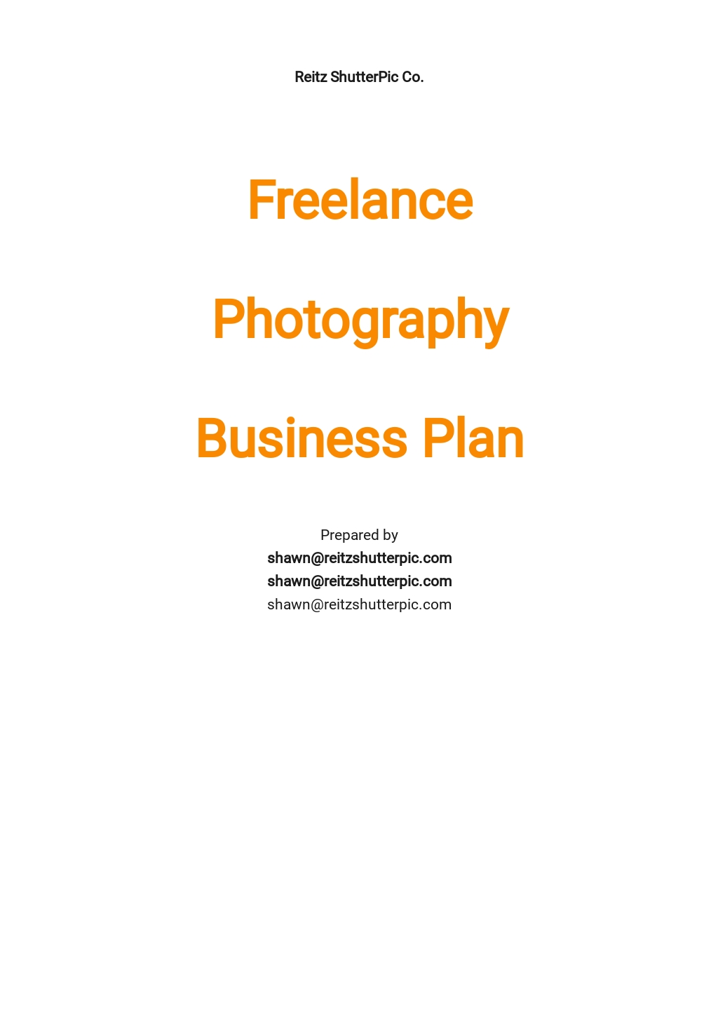 Photography Studio Business Plan Template in Google Docs, Word, Apple