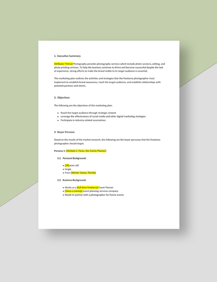 Sample Freelance Marketing Plan Template - Google Docs, Word, Apple ...