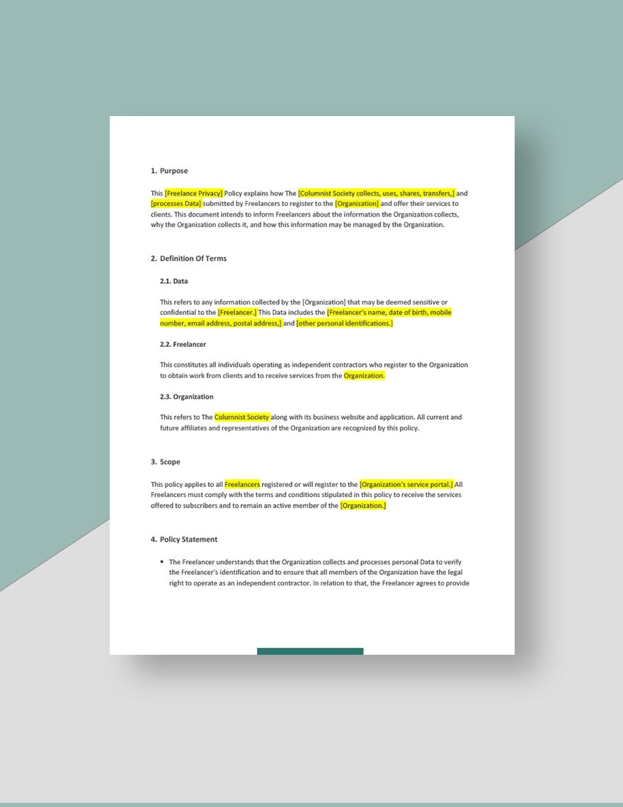 Sample Freelance Privacy Policy Template