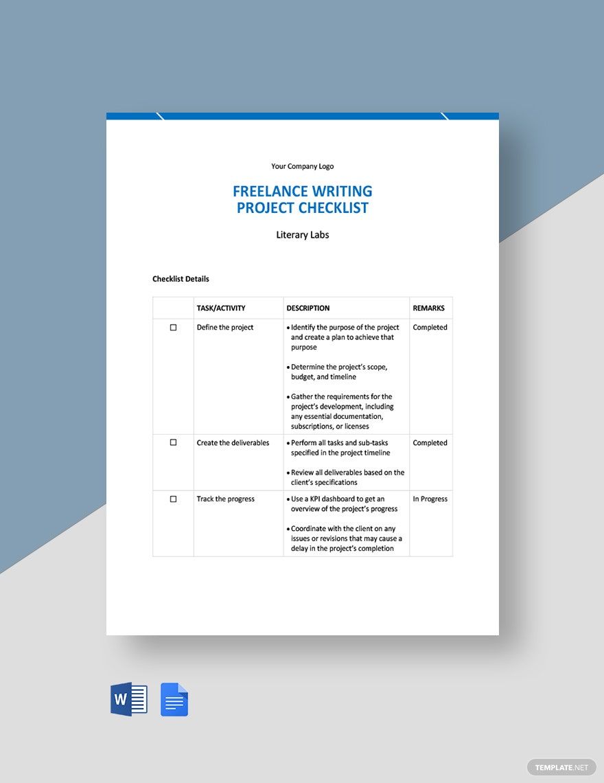 Freelance Project Checklist Template in Word, Google Docs