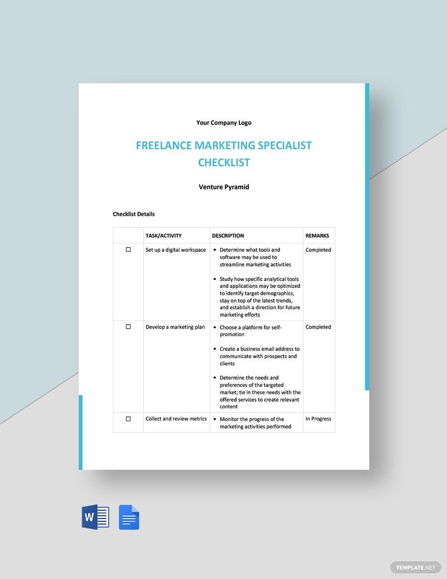 Freelance Marketing Checklist Template in Word, Google Docs