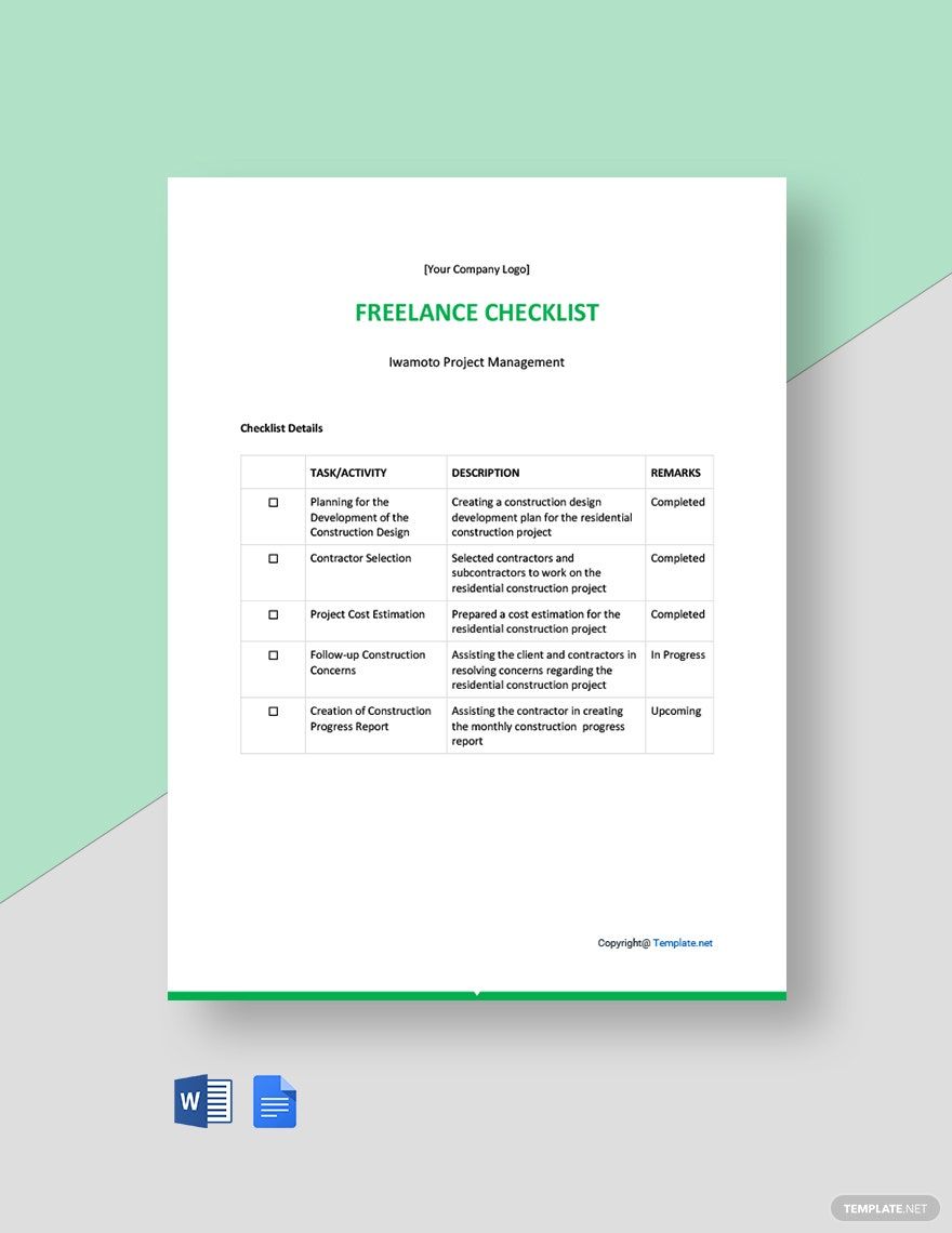 Free Sample Freelance Checklist Template