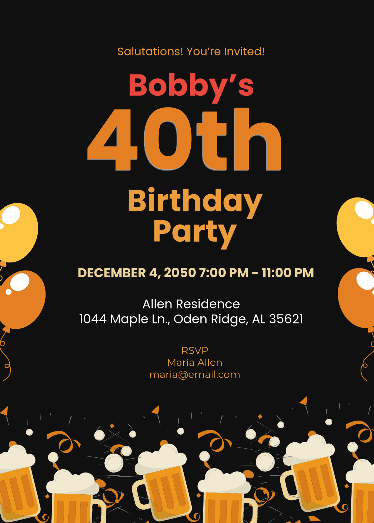 Free 40Th Birthday Invitation Templates Editable And Printable