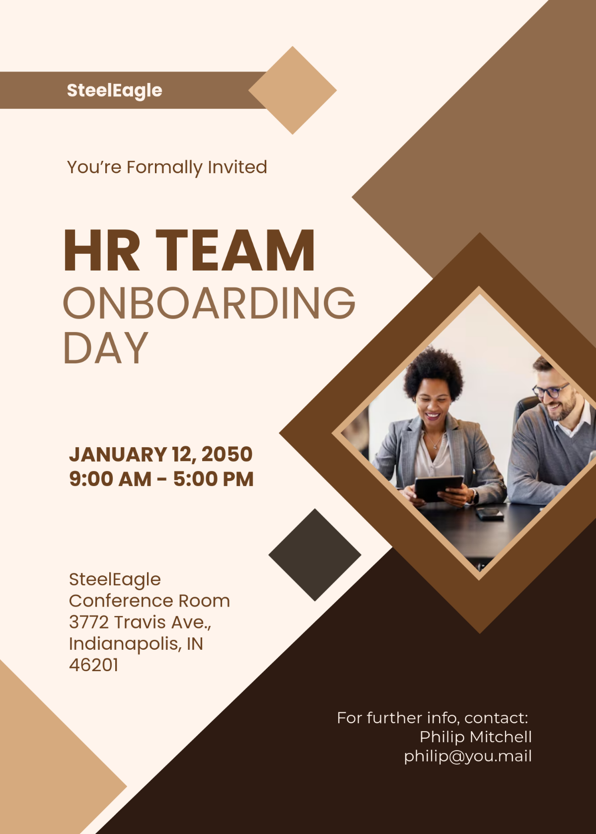 Free Dark Brown HR Onboarding Invitation Template to Edit Online