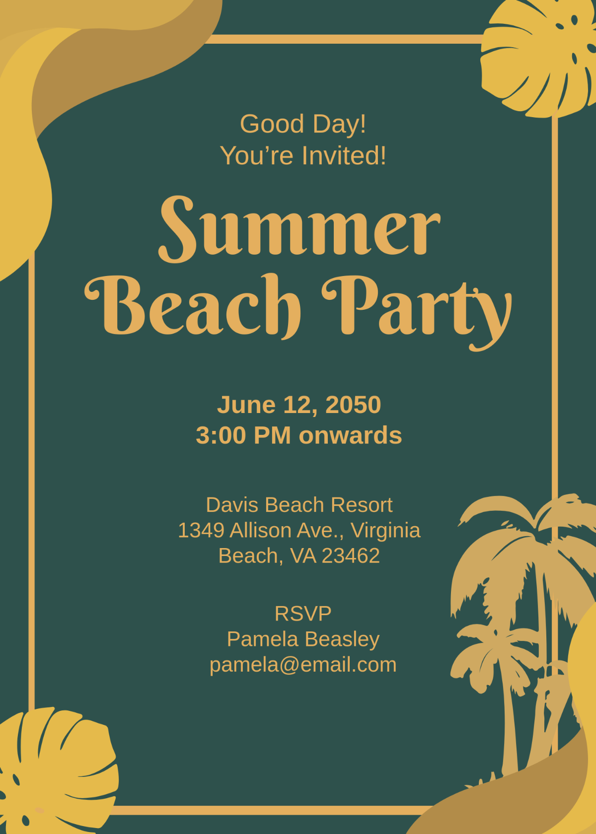 Free Gold and Green Tropical Invitation Template to Edit Online